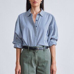 Apiece Apart Kaarina Dolman Button Down Blue and White Stripes Size S